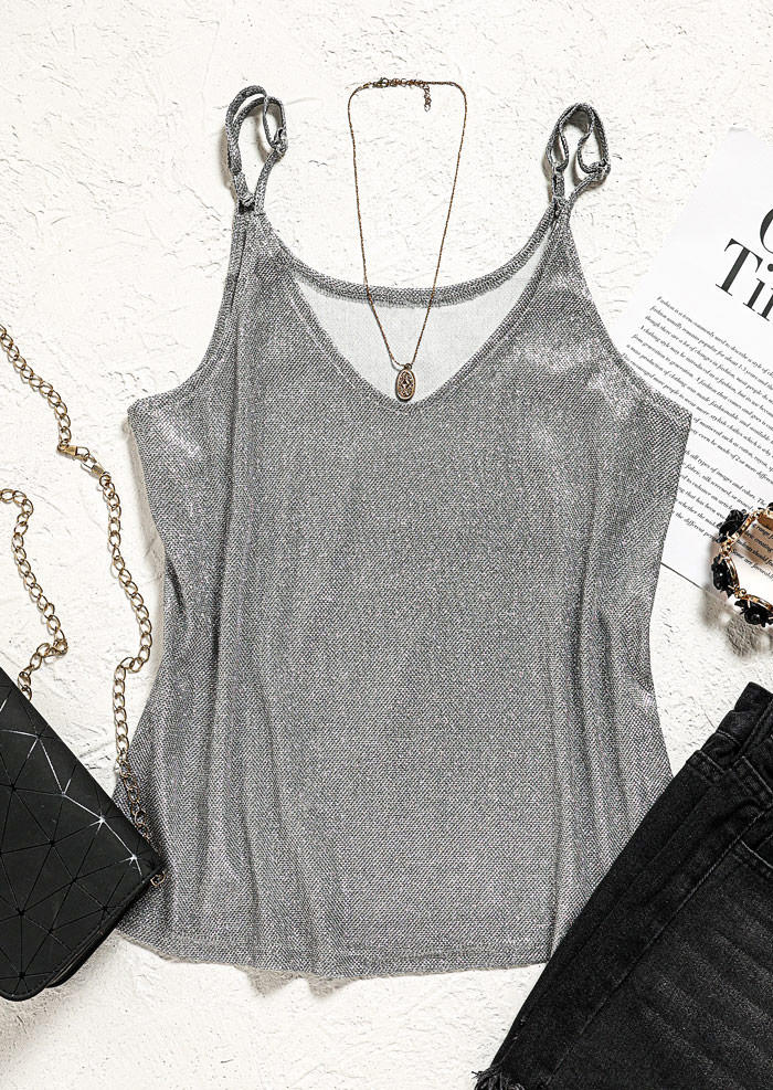 

Tank Tops Glitter Adjustable Strap Camisole in Silver. Size