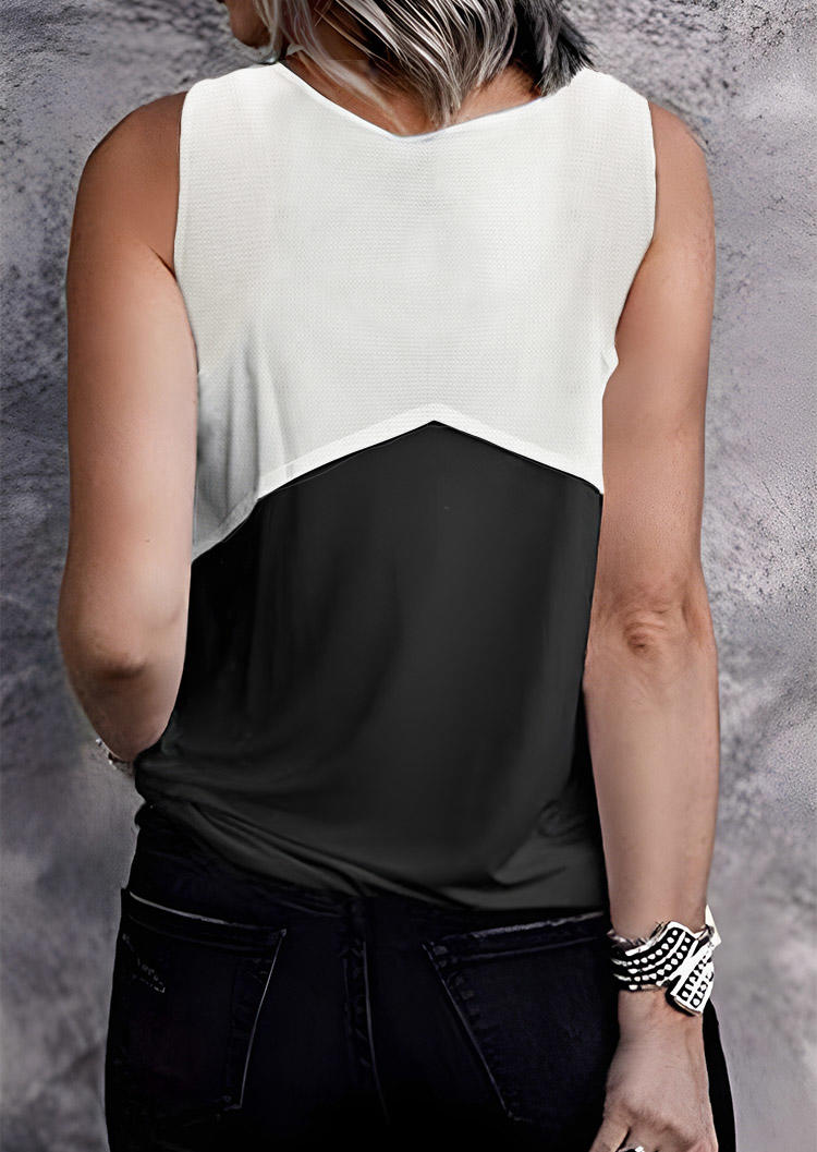 Tank Tops Color Block Button Tank Top in Black. Size: M