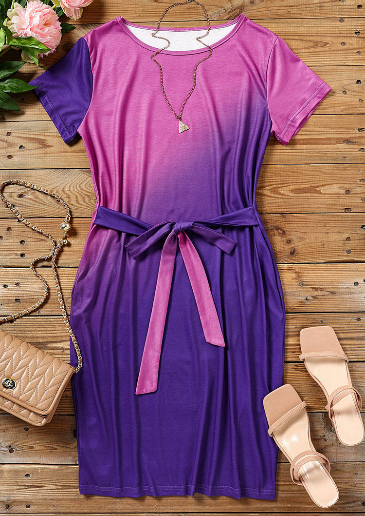 

Mini Dresses Gradient Pocket O-Neck Mini Dress in Purple. Size: ,XL