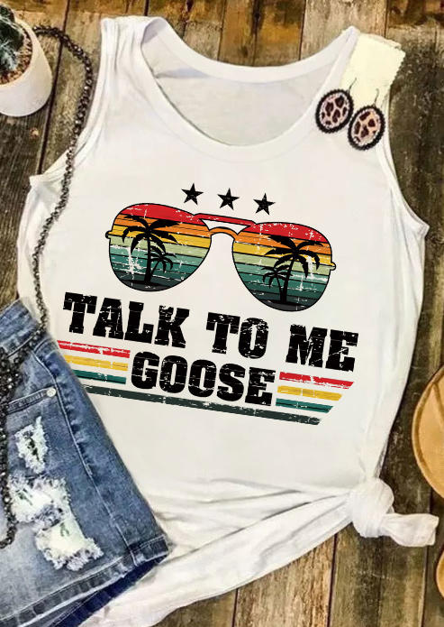 Tank Tops Talk To Me Goose Glasses Coconut Tree Tank Top in White. Size: 3XL,S