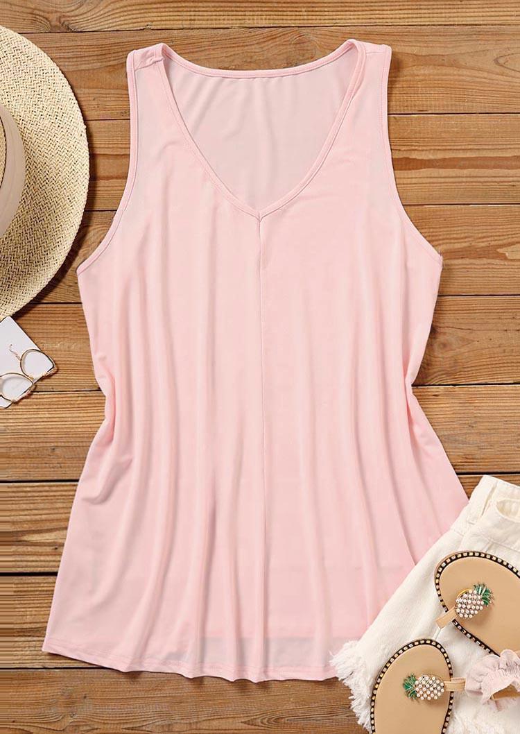 Tank Tops Casual V-Neck Tank Top in Pink. Size: S,M,L,XL