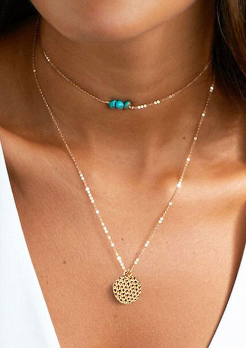 

Necklaces Double-Layered Turquoise Alloy Necklace in Gold. Size