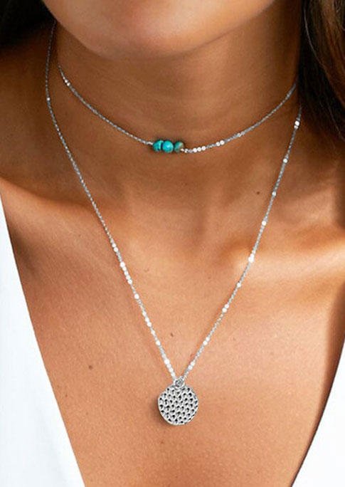 Double-Layered Turquoise Alloy Necklace
