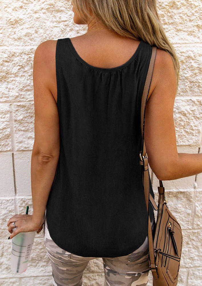 Tank Tops Hollow Out Ruffled Tank Top in Black. Size: S,M,L,XL