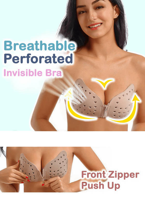 Bras Breathable Zipper Hollow Out Heart Breast Lifting Adhesive Bra - Flesh in Multicolor. Size: S