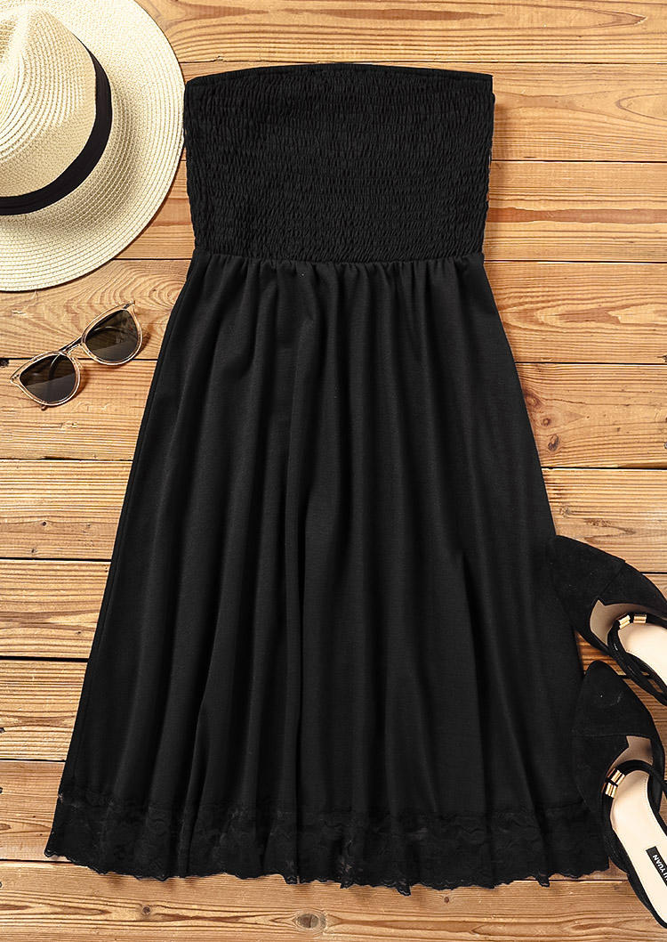 Mini Dresses Lace Smocked Strapless Bandeau Mini Dress in Black. Size: S