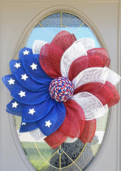 American Flag Star Wall Door Decor Wreath in Multicolor. Size: One Size