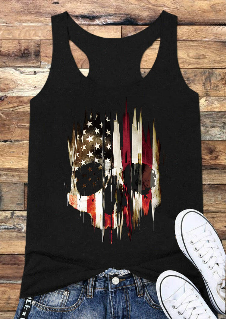 

Tank Tops Skull American Flag Racerback Tank Top in Black. Size