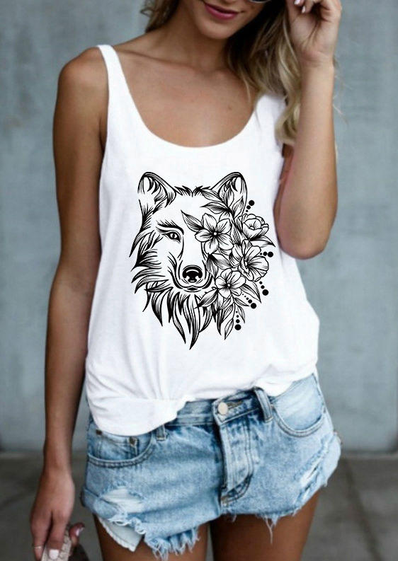 

Tank Tops Wolf Floral Racerback Tank Top in White. Size
