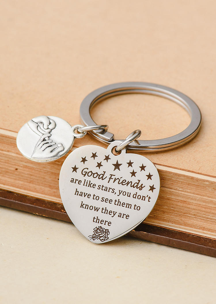 

Keychains Good Friends Are Like Stars Rose Heart Keychain in Silver. Size