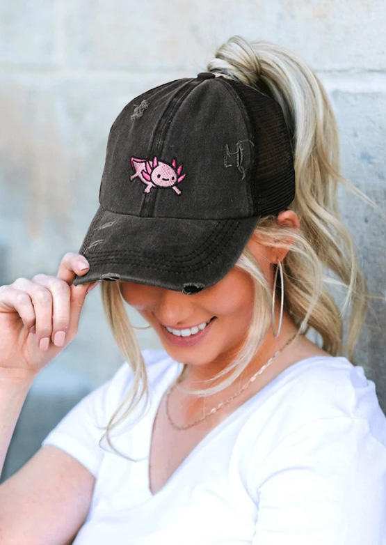 

Hats Axolotl Mesh Criss-Cross Hollow Out Baseball Cap in Dark Grey. Size