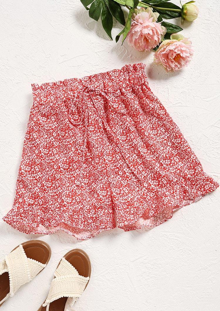 Shorts Ruffled Tie Pocket Shorts in Red. Size: S,M,L,XL