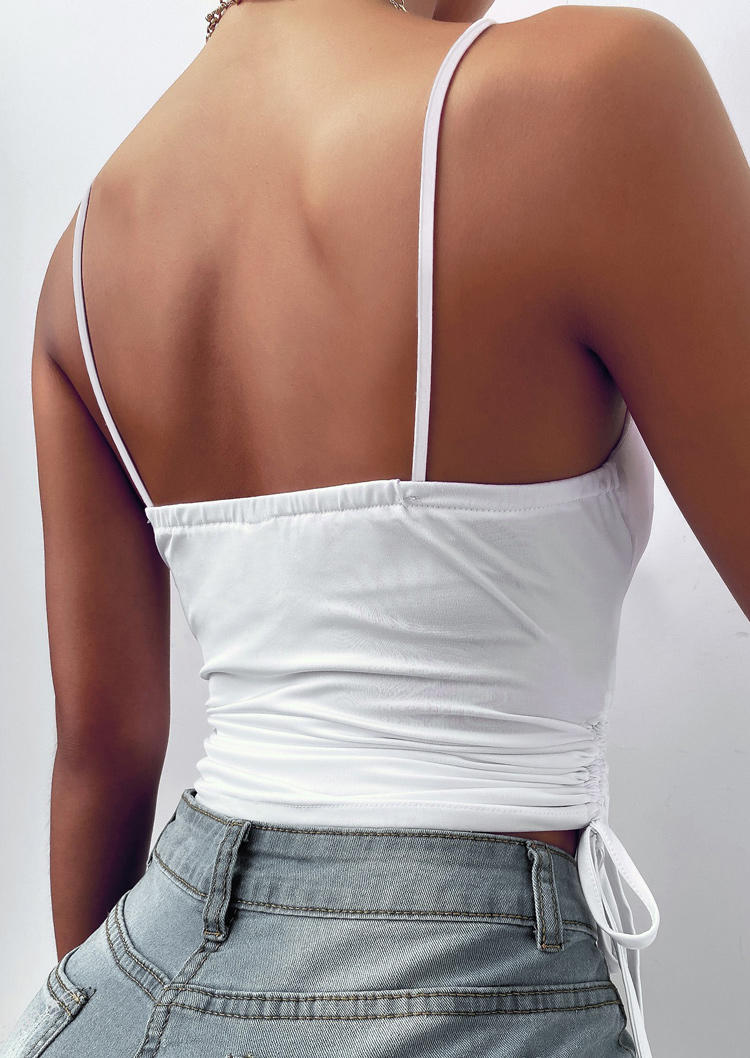 Tank Tops Ruched Drawstring Open Back Camisole in White. Size: XL