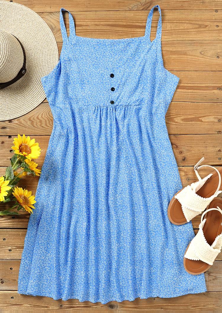Mini Dresses Floral Button Spaghetti Strap Mini Dress in Blue. Size: S
