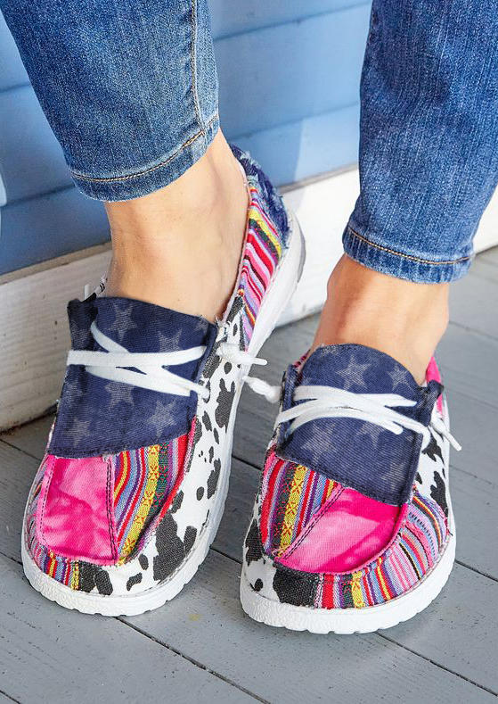 Sneakers Cow Striped Star Lace Up Sneakers in Multicolor. Size: 37,38,39,40,41
