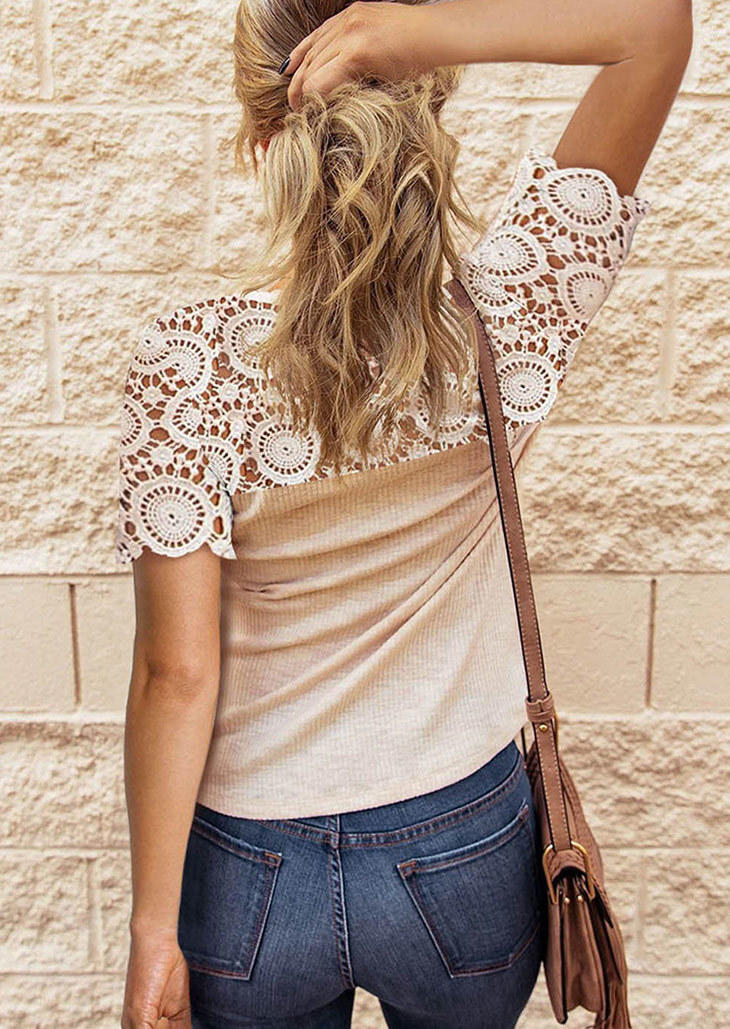 

Blouses Lace Splicing Hollow Out Button Blouse - Beige in Apricot. Size