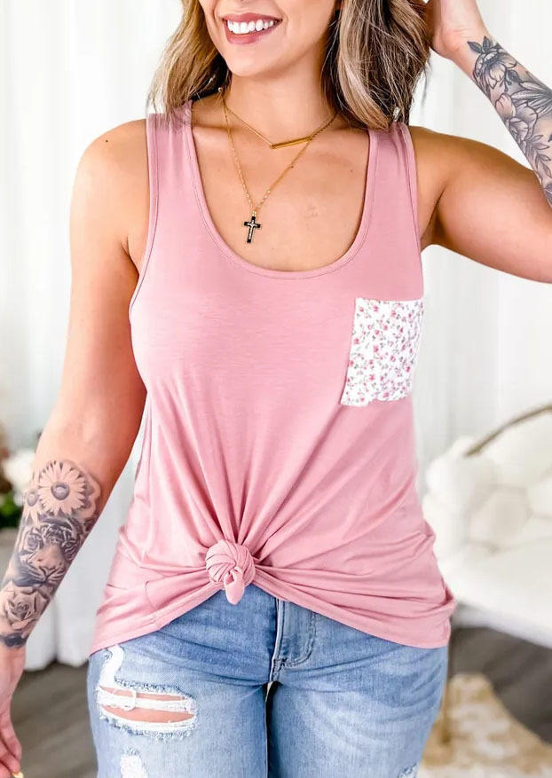 

Tank Tops Floral Bowknot Pocket Racerback Tank Top - Light Pink in Pink. Size: L