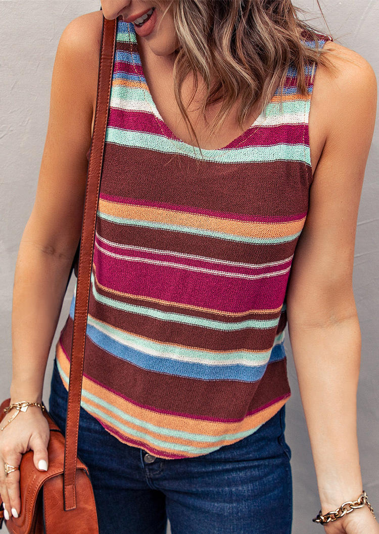 Tank Tops Colorful Striped Casual Tank Top in Multicolor. Size: M,S