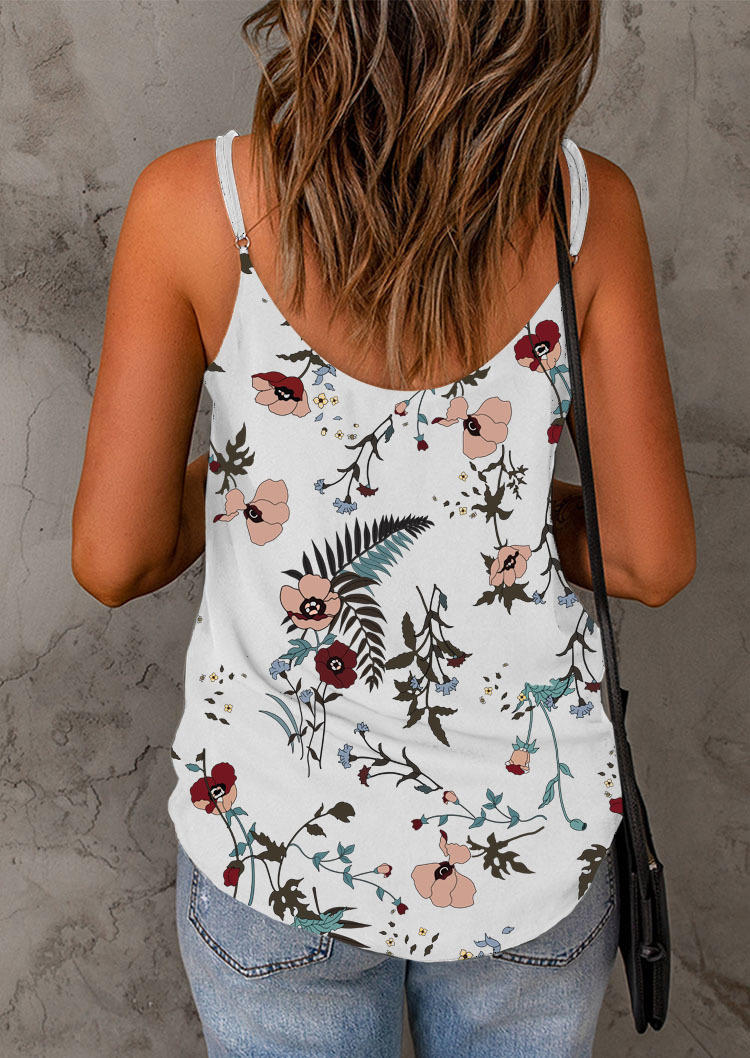 

Tank Tops Floral Splicing Mesh Casual Camisole in White. Size