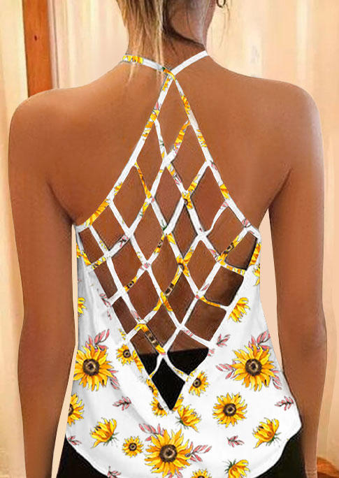 Tank Tops Sunflower Criss-Cross Hollow Out Camisole in Multicolor. Size: M,L