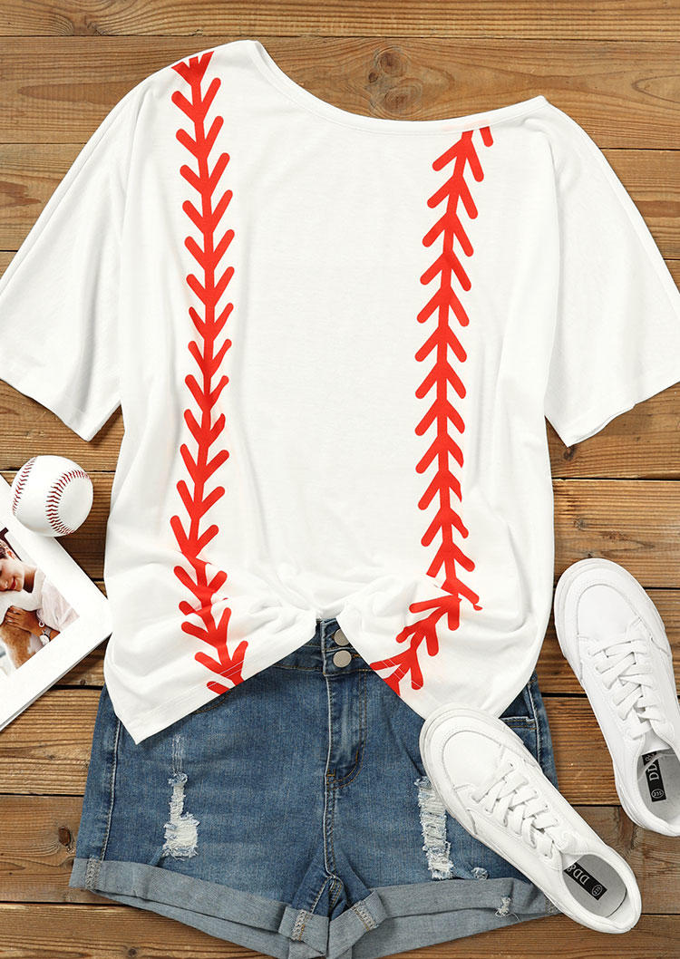 

Blouses Baseball Slash Collar Short Sleeve Blouse in White. Size