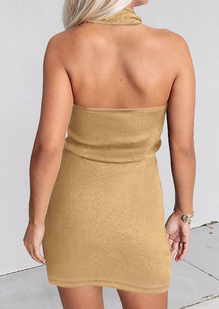 

Bodycon Dresses Open Back Hollow Out Halter Bodycon Dress in Khaki. Size: ,XL
