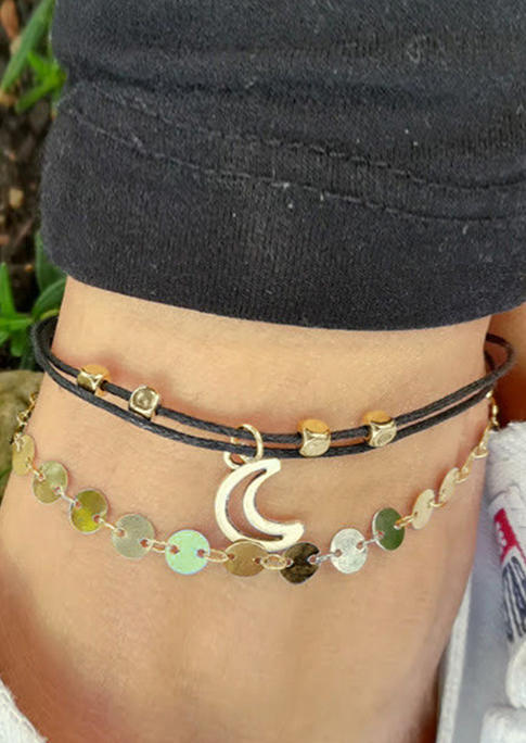 Body Jewelry Moon Double-Layered Alloy Anklet in Gold,Silver. Size: One Size