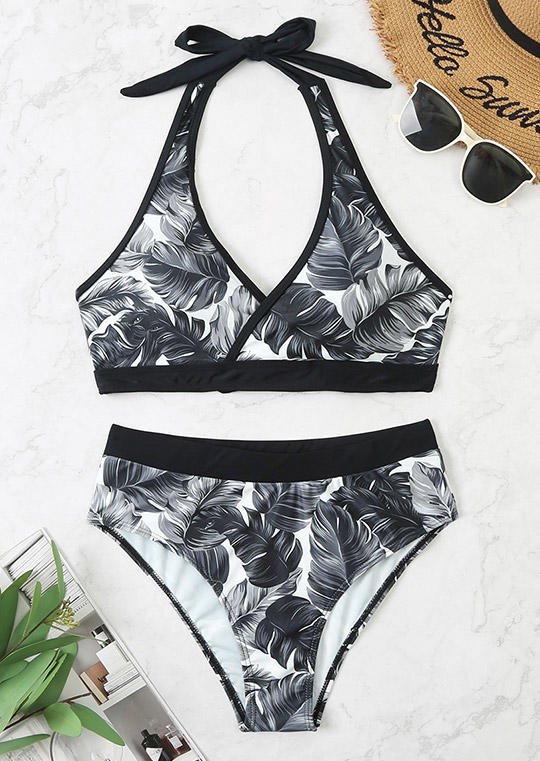 

Bikini Sets Palm Leaf Halter Bikini Set in Black. Size