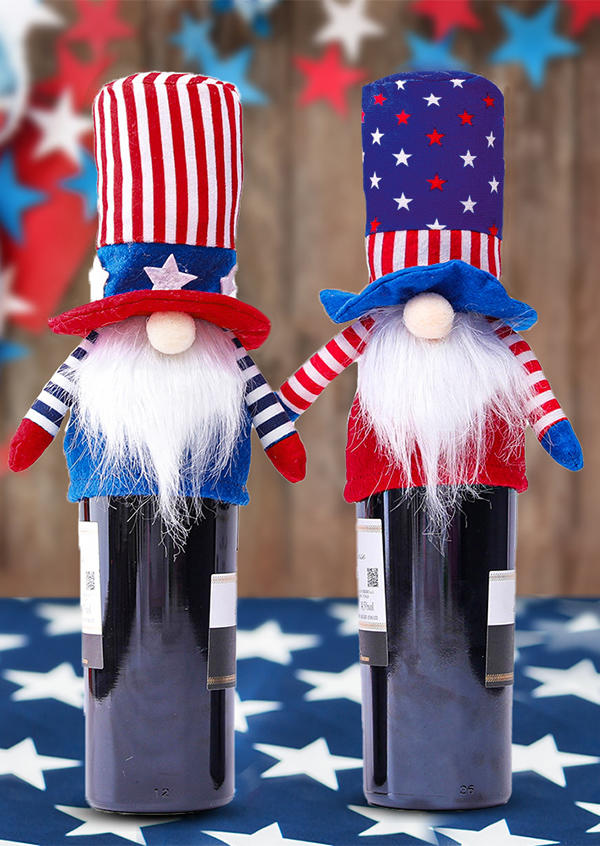 &   American Flag Gnomies Wine Bottle Cover in Blue,Red. Size: One Size
