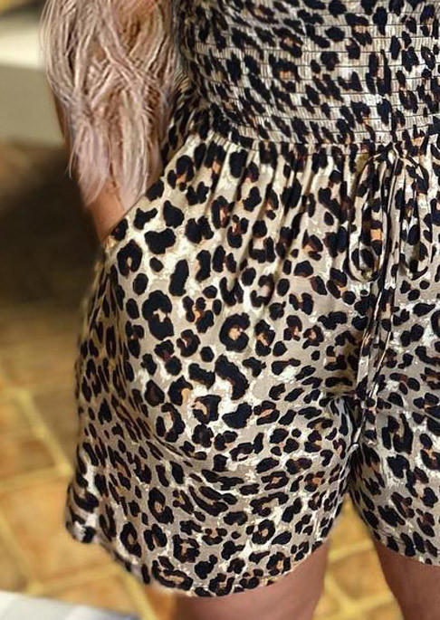 Jumpsuits & Rompers Leopard Smocked Pocket Strapless Bandeau Romper in Multicolor. Size: L,M,S,XL