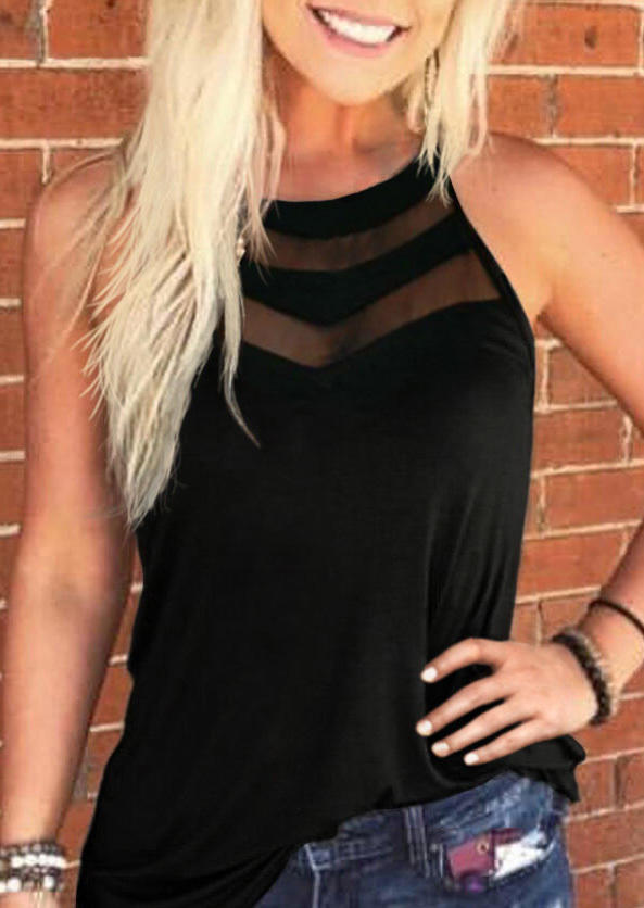 

Tank Tops Mesh Splicing O-Neck Tank Top in Black. Size