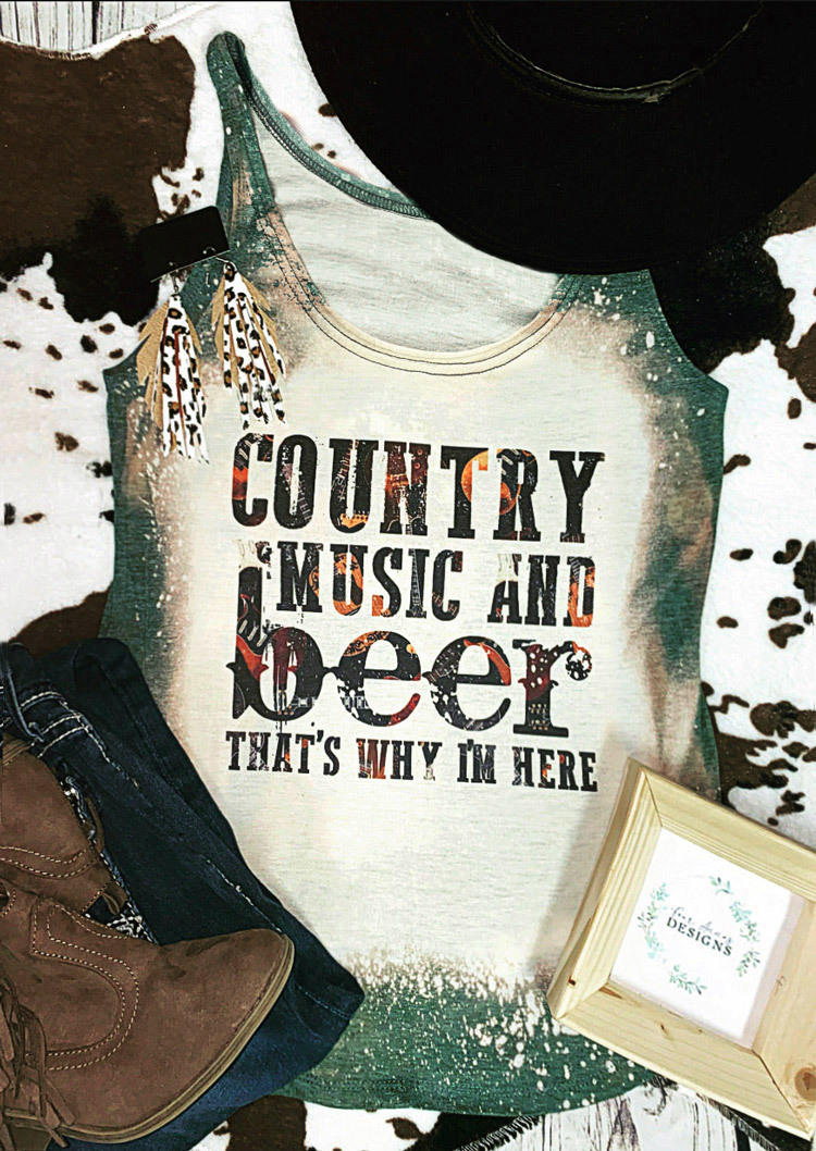 Tank Tops Country Music And Beer That's Why I'm Here Bleached Camisole in Multicolor. Size: L