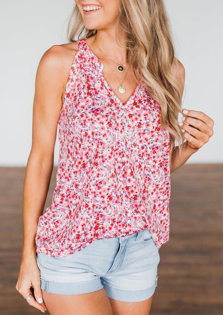 Tank Tops Floral Notched Neck Camisole in Multicolor. Size: L,S