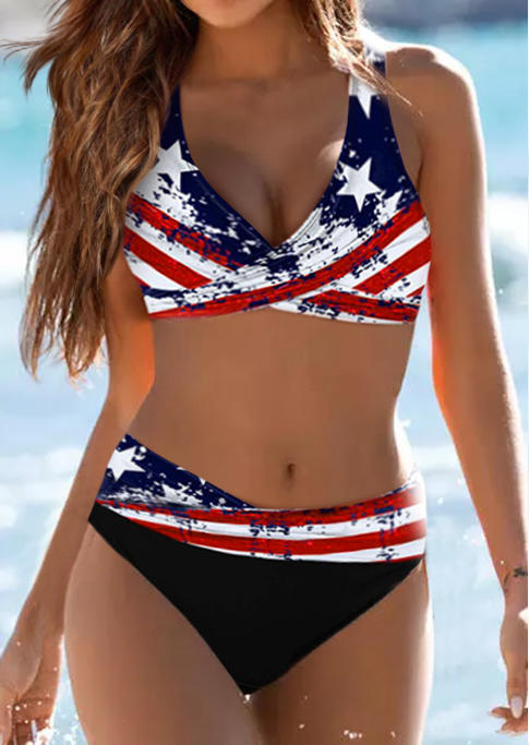 American Flag Star Lace Up Bikini Set