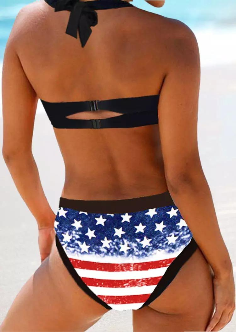 

Bikini Sets American Flag Halter Tie Open Back Bikini Set in Multicolor. Size