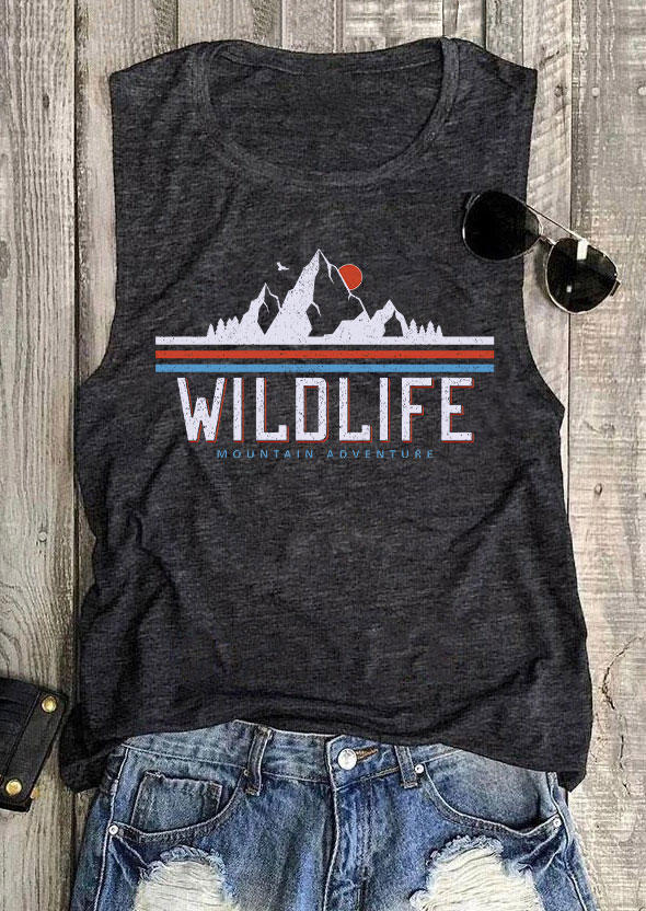 

Tank Tops Wild Life Mountain Adventure Casual Tank Top - Dark Grey in Gray. Size