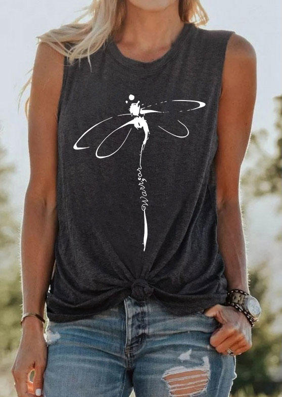Warrior Dragonfly O-Neck Casual Tank - Dark Grey