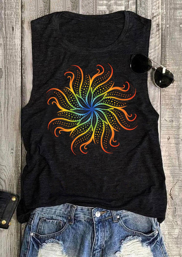 

Tank Tops Gradient Floral O-Neck Tank Top in Black. Size