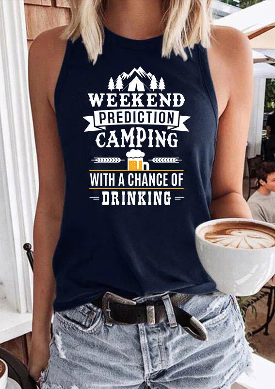 

Tank Tops Weekend Prediction Camping With A Chance Of Drinking Tank Top in Navy Blue. Size