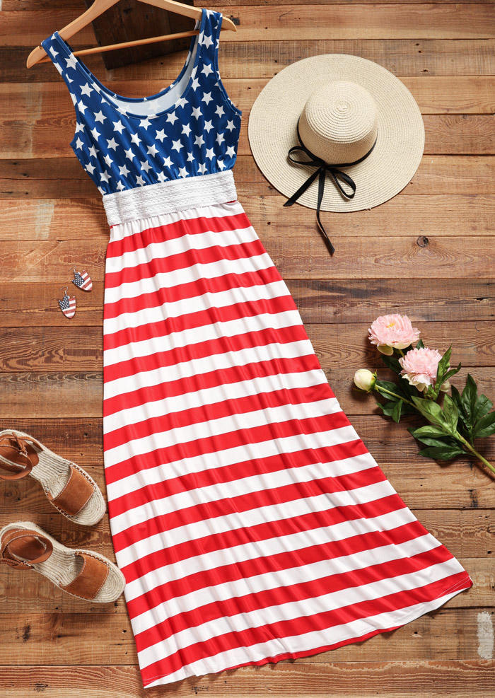 American Flag Sleeveless Maxi Dress - Blue