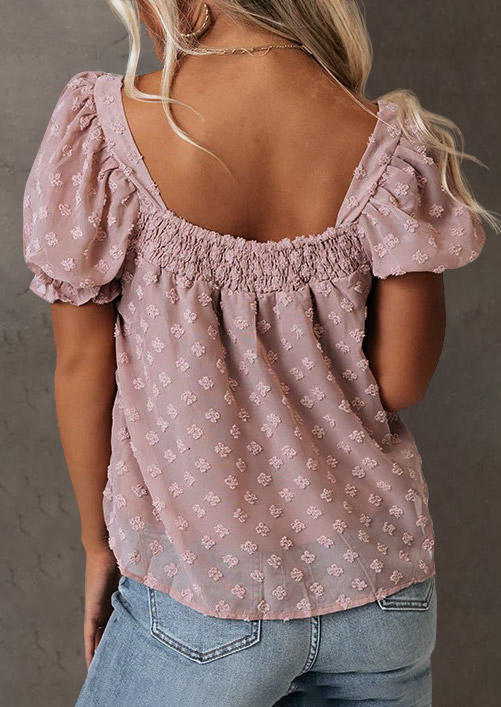 Blouses Ruffled Dotted Swiss Puff Sleeve Blouse in Pink. Size: S