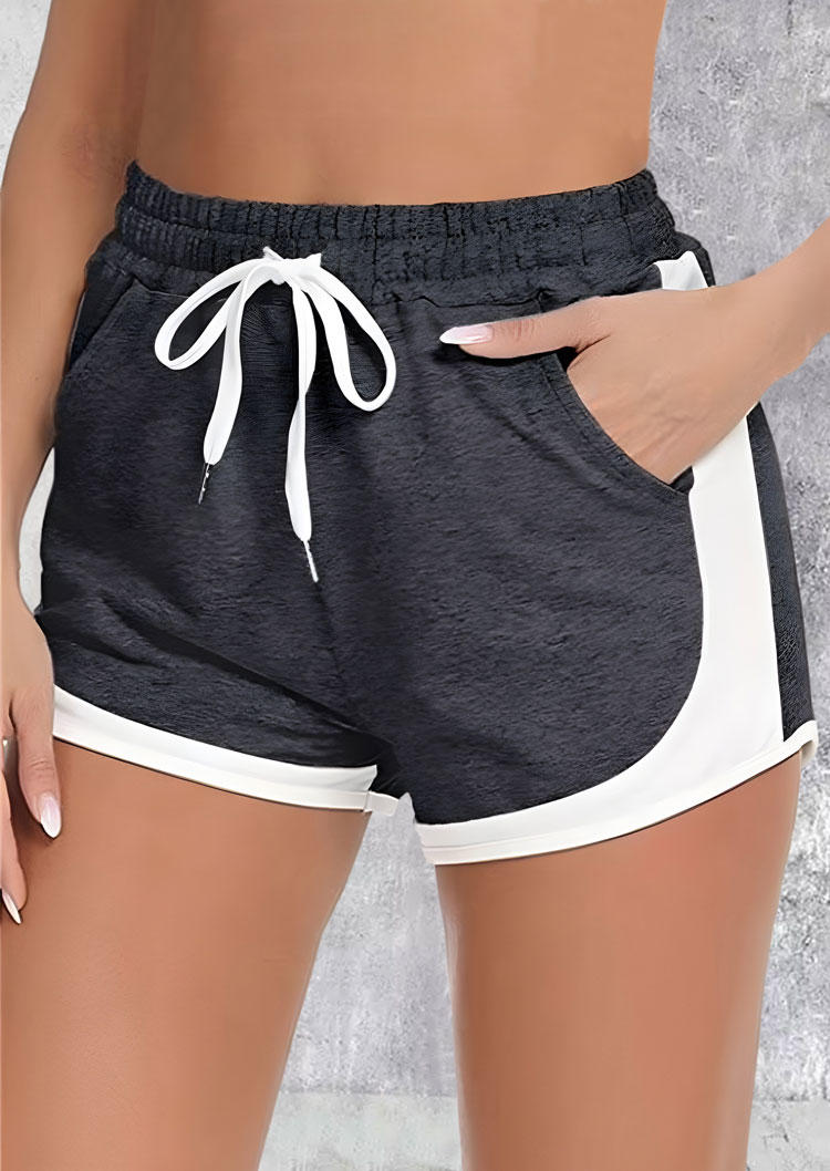 Shorts Color Block Pocket Drawstring Shorts in Dark Grey. Size: S,M,L,XL