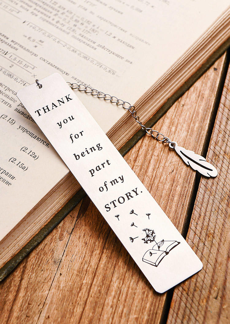 

Thank You For Being Part Of My Story Dandelion Bookmark in Silver. Size