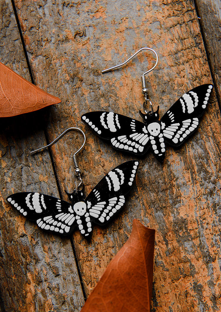 Earrings Skull Butterfly Acrylic Hook Earrings in Black. Size: One Size
