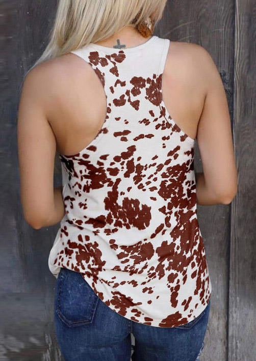 Tank Tops Cow Racerback Casual Tank Top in Brick Red. Size: S