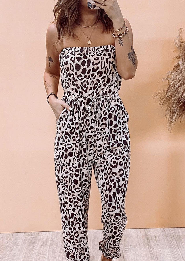 

Jumpsuits & Rompers Leopard Pocket Strapless Bandeau Jumpsuit in Leopard. Size: ,M