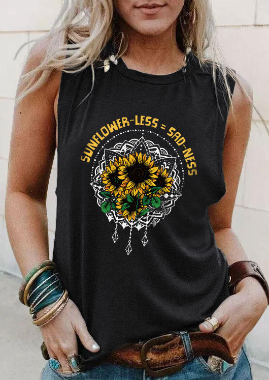 

Tank Tops Sunflower-Less = Sad-Ness Floral Tank Top in Black. Size: L