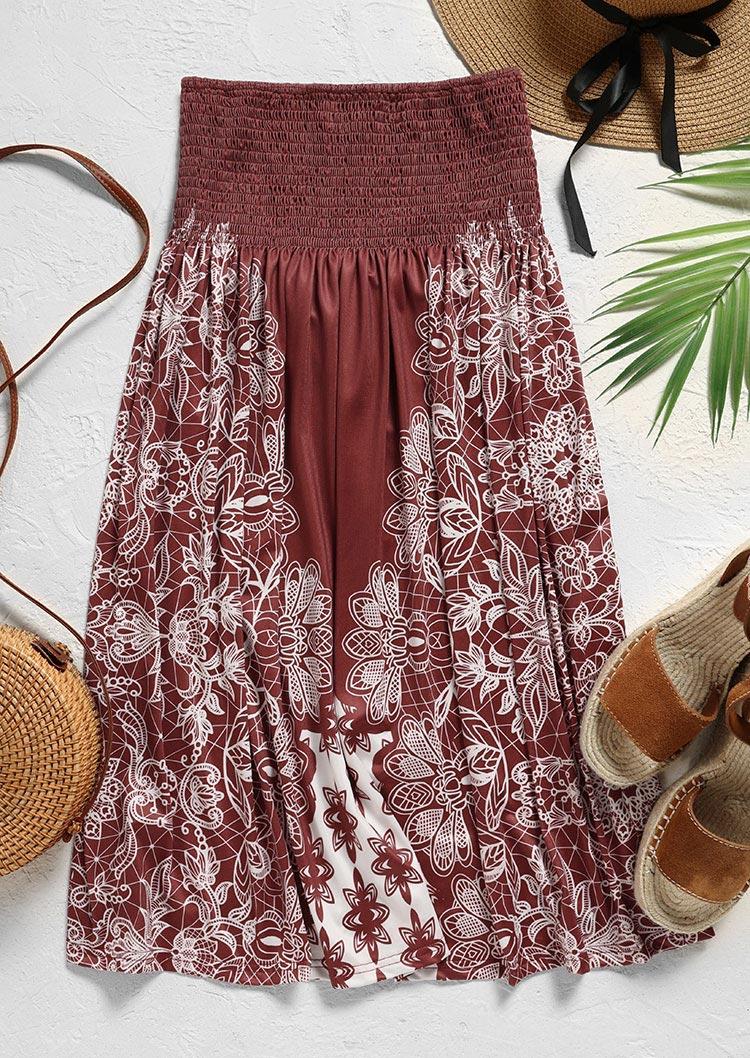 

Mini Dresses Vintage Floral Smocked Strapless Bandeau Mini Dress - Brick Red in Red. Size