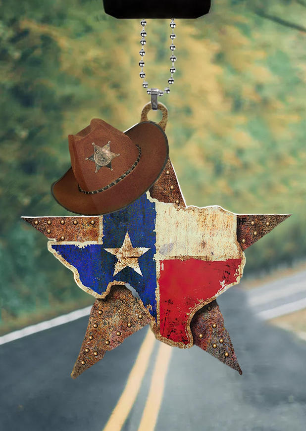 Texas And Western Sheriff Hat Star Car Ornament in Multicolor. Size: One Size