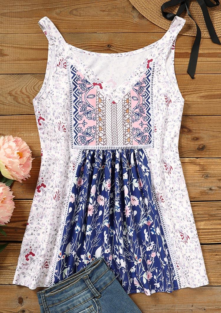 

Tank Tops Floral Zigzag V-Neck Casual Tank Top in Multicolor. Size